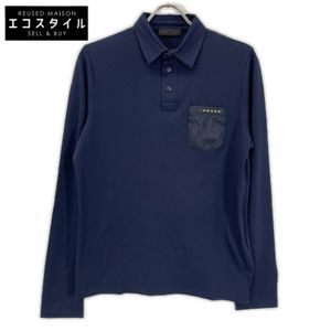 Prada SJN263 네이비 러버 로고 하이브리드 긴팔 폴로 셔츠 S [중고]