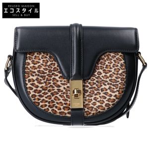 Celine 19 年 188013 黑色小牛皮 x 細毛豹紋印花小號包 16 肩背包 - [二手]