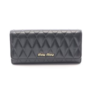 [Used] Miu Miu Bi-fold Long Wallet SOFT CALF BIKER 5MH109 Black Leather Quilted Zip Long Wallet Women's Used B