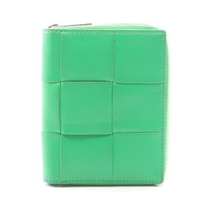 [Used] Bottega BOTTEGA VENETA Round Wallet Maxi Intrecciato Green Leather Maxi Intrecciato Round Bi-fold Wallet Women's
