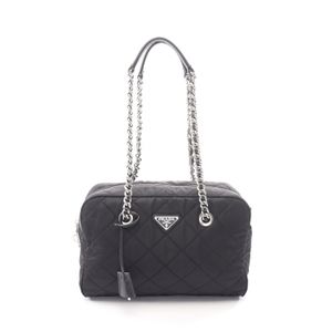 【中古】 プラダ PRADA ショルダーバッグ TESSUTO IMPUNTU ブラック ナイロン サフィアーノレザー トライアングルロゴ キルティング チェーンショルダートートバッグ
