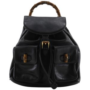 Gucci 古驰 Bamboo 双肩包/背包 Old Gucci 003.1119.0016 小牛皮 黑色 肩背,手提,A5 皮带扣 Bamboo 女士【二手】