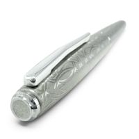 美品▲PLATINUM プラチナ ペン先K18WG 唐草模様 細字 カートリッジ式 ヴィンテージ 万年筆 筆記具 シルバー メンズ
