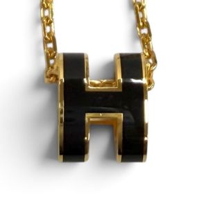Unused ★ HERMES Mini Pop H Pendant Necklace, 2026 model, Black and Gold, Made in France, Women's, with Box and Dust Bag.