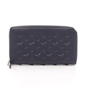 [Used] Jimmy JIMMY CHOO CARNABY Round Long Wallet, Star Embossed, Navy Leather, Women's, Used A