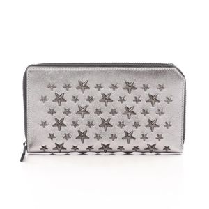 [Used] Jimmy JIMMY CHOO CARNABY Round Long Wallet with Star Studs, Silver Leather, Women's, Used A