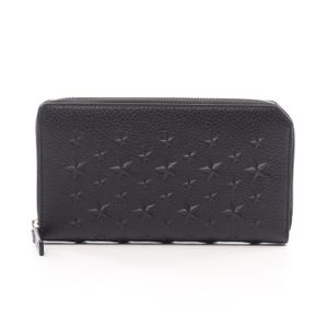 [Used] Jimmy JIMMY CHOO CARNABY Round Long Wallet, Star Embossed, Black Leather, Star Embossed, Round Long Wallet, Women's, Used A