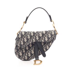 [Pre-owned] Dior handbag, Saddle Bag Mini, Oblique Jacquard, Ivory/Navy Canvas Leather, Oblique Saddle Bag Mini, Women's