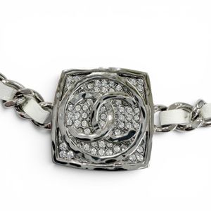 [5 Points] Excellent Condition☆CHANEL Chanel 2025 Model B25C Coco Mark Rhinestone Leather Necklace Choker Silver White Made in Italy Women's
