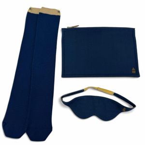 [5 Points] Unused ☆ HERMES Traveler 3 Eye Mask, Room Socks, and Pouch Set, 100% Cashmere, Navy, Women's, with Box