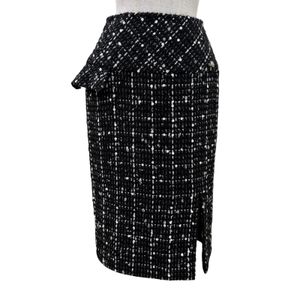 [5 Points] Excellent Condition☆CHANEL P65335V45411 Wool Coco Mark Sequin Embellished Tweed Tight Skirt Black Size 38 Made in France Authentic Women's