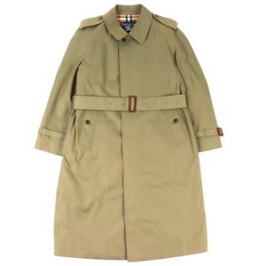 [5 Points] Excellent Condition △ Burberrys Vintage 100% Cotton Nova Check Lining Belted Long Single Trench Coat Khaki 92-170 Men's