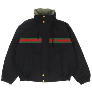 [5 Points] Excellent Condition △ GUCCI 639277 Cotton Interlocking Web Stripe Reversible Jacket Black Khaki Size 46 Made in Italy Authentic Men's