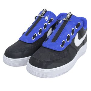 [5 Points] Unused ▲NIKE DC8875-001 AIR FORCE 1 07 SHROUD Swoosh Metal Zip Leather Sneakers Black Blue 29cm Men's
