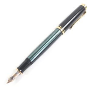 【ポイント5倍】未使用品□PERIKAN ペリカン M400 スーベレーン ペン先14C Fニブ キャップ式 万年筆 グリーンストライプ ブラック 箱・ケース付き ドイツ製 メンズ