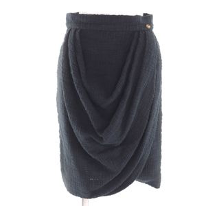 [5 Points] Excellent Condition ◇ CHANEL P43905V32289 Coco Mark Button Tweed Skirt, 100% Cotton, 100% Silk Lining, Black, Size 38, Made in France, Authentic, Women's