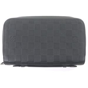 [5 Points] Excellent Condition □ LOUIS VUITTON N61254 Damier Infini Leather Round Zipper Long Wallet Black Men's