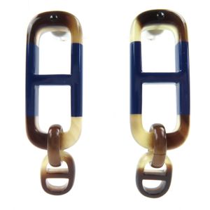 [5 Points] Excellent Condition ◇ HERMES Amar Earrings, Buffalo Horn and Lacquered Wood, Pair, Swing Earrings, Comes with Braun Box, Women's