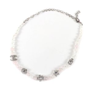 [5 Points] Excellent Condition ★ CHANEL Chanel 2025 Model B25P Coco Mark NATURAL Stone Rhinestone Necklace White Pink Silver Hardware Comes with Box and Dust Bag Made in Italy Women's