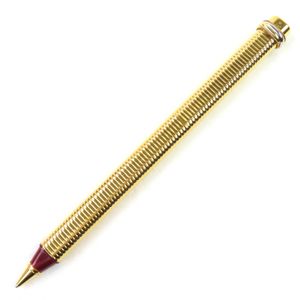 【ポイント5倍】美品△Cartier カルティエ ヴィンテージ トリニティ ドゥ カルティエ ボーダー柄 オーバル キャップ式 ボールペン ゴールド メンズ 筆記確認済み