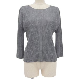 【포인트 5배】극미품▲PLEATS PLEASE ISSEY MIYAKE PP01-JK112 7부 소매 컷앤소 상의(기타) 그레이 3 일본제 정품 여성용
