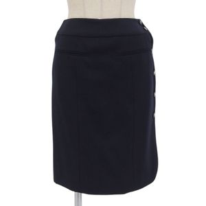 [5 Points] Excellent Condition ▲CHANEL 96P P06492 100% Wool, 100% Silk Lining, Coco Mark Button, Knee-Length Wrap Skirt, Dark Navy, Size 36, Made in France, Authentic, Women's