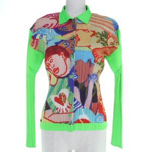 【포인트 5배】미품☆PLEATS PLEASE ISSEY MIYAKE PP12-JJ221 총무늬 디자인 긴팔 셔츠 멀티 컬러 3 일본제 정품 여성용