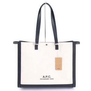 [5 Points] Excellent Condition ◇ APC (A.P.C.) M61802 COEYO Cotton Linen Leather Logo Hardware 2-Way Large Shoulder/Tote Bag Black Ivory with Dust Bag Women's