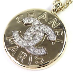 [5 Points] Unused △CHANEL B25A Coco Mark Rhinestone Logo Medal top Pendant Necklace Gold with Box and Dust Bag Made in Italy Women's