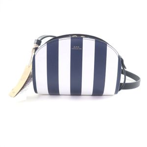 [5 Points] Unused ★ APC PXBSZ-F61392 sac deml mini Stripe Print Half Moon Leather Shoulder Bag Navy White with Dust Bag Women's