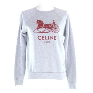 【5積分】成色極佳 ★ CELINE 2Y247450I 羊絨混紡針織衛衣，正面印有品牌標誌，灰色，XS碼，義大利製造，正品，女款