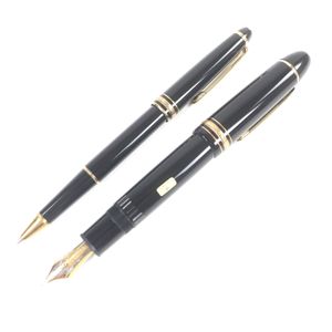 極美品□MONTBLANC モンブラン マイスターシュテュック 149 ペン先18K Mニブ 万年筆 ボールペン 2本セット ブラック ゴールド 保存袋付き ドイツ製 メンズ