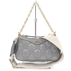 【포인트 5배】양품☆Gucci 구찌 735049 GG 마틀라세 레더 2WAY 핸드백 숄더백 그레이 보관용 파우치 포함 이탈리아제 여성용