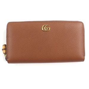【รับคะแนน 5 เท่า】สินค้าใหม่ยังไม่ได้ใช้งาน▼GUCCI กุชชี่ 739499 Bamboo GG Marmont กระเป๋าสตางค์ยาว ซิปรอบ หนัง สีน้ำตาล อะไหล่ทอง พร้อมกล่องและถุงผ้า ผลิตในอิตาลี สำหรับผู้ชาย