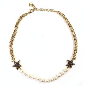 [5 Points] Excellent Condition △CHANEL C24C Coco Mark Star Glitter Pearl Choker Necklace Accessory Gold White Made in Italy Women's
