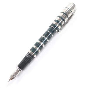 【ポイント5倍】良品□MONTBLANC モンブラン 作家シリーズ 2008 ジョージ･バーナード･ショー ペン先18K Mニブ ストライプ柄 キャップ式 万年筆 シルバー グリーン ドイツ製 メンズ