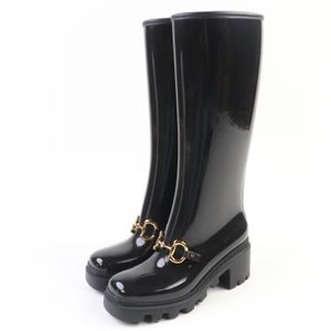 【รับคะแนนสะสม 5 เท่า】สภาพดีเยี่ยม☆กุชชี่ (GUCCI) 659707 รองเท้าบูทกันฝนทรงยาว Horsebit ยาง สีดำ อะไหล่ทอง ไซส์ 36 ผลิตในอิตาลี สำหรับสตรี