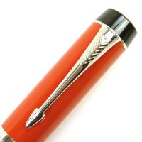 【ポイント5倍】極美品▲PARKER パーカー デュオフォールド クラシック ビッグレッドCT センテニアル ペン先18K Fニブ 万年筆 オレンジ シルバー フランス製 メンズ