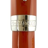 【ポイント5倍】極美品▲PARKER パーカー デュオフォールド クラシック ビッグレッドCT センテニアル ペン先18K Fニブ 万年筆 オレンジ シルバー フランス製 メンズ