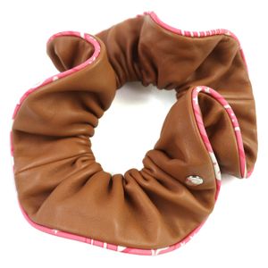 [5 Points] Unused △HERMES Claudia Chouchou Leather Clou de Selle Silk Twill Hair Accessory Hair Tie Hair Clip Purchased April 2025 Braun Women's