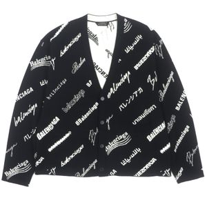 [5 Points] Unused ▼ BALENCIAGA 23SS 724852 Logomaia All Over Cardigan V-neck Logo Button Thick Knit Cardigan Black Size 1 Made in Italy Authentic Men's