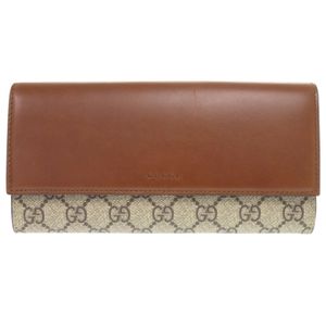 Like New Gucci GG Supreme Leather 410105 Braun Beige Long Wallet 0481 [Used] GUCCI