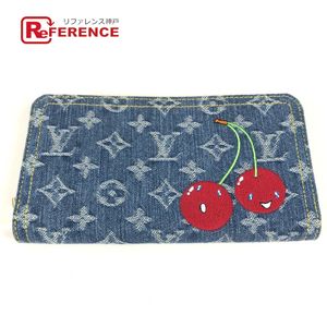 LOUIS VUITTON RFIC x Takashi Murakami Collaboration Monogram Denim Cherry LV x TM Zippy Wallet Long Wallet