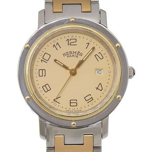 Hermes Clipper watch CL4.420, gold-plated stainless steel, quartz, analog display, gold dial, unisex. [Pre-owned]