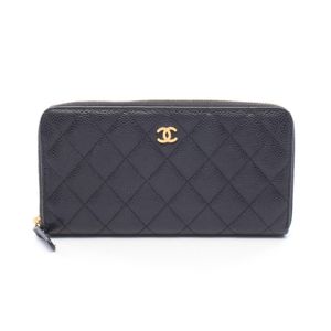 [Used] Chanel CHANEL Round Long Wallet Matelassé Black Caviar Skin (Grained Calf) Matelassé Round Long Wallet Women's Used B