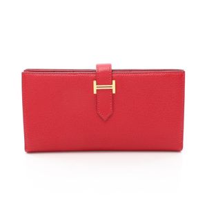 [Used] Hermes HERMES Bi-fold Long Wallet Bearn Soufflé Rouge Casaque Leather Bearn Soufflé Rouge Casaque Women's Used A
