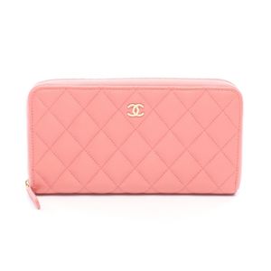[Used] Chanel CHANEL Round Long Wallet Matelassé A50097 Pink Caviar Skin (Grained Calf) Matelassé Round Long Wallet Women's Used A