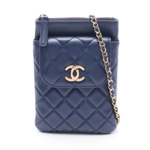 【중고】 Chanel 샤넬 숄더백 마틀라세 폰 케이스 AP1191 네이비 램스킨(양가죽) 마틀라세 폰 홀더 여성용 Used A