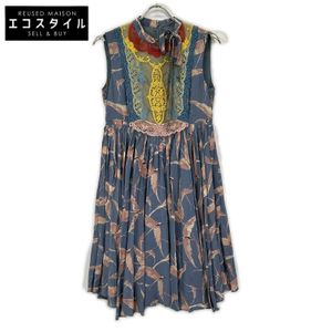 Valentino KB3VA7862G7 Blue Embroidered Swan Midi Dress One-Piece Size 42 [Used]