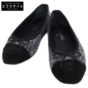 Chanel G02819 Ballerina Coco Mark Tweed Ballet Shoes, Size 39 1/2 [Used]